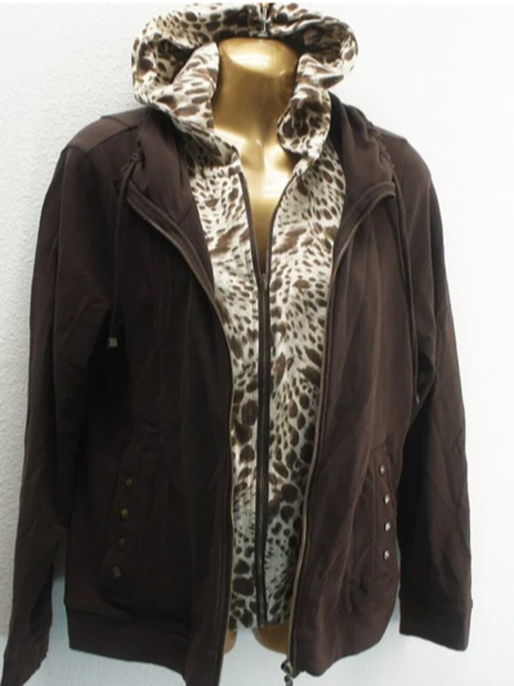 Chico's Zenergy Brown W/Animal Print Hoodie size 1